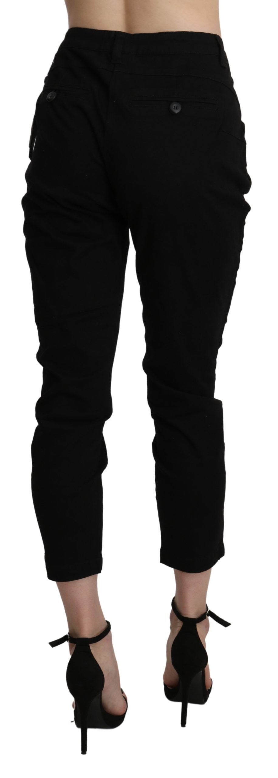 Women's High Waist Cropped Capri Jeans with subtle logo accents