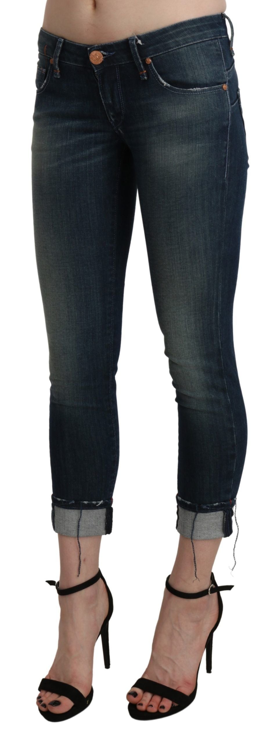 Premium cotton low waist skinny cropped denim with zipper closure