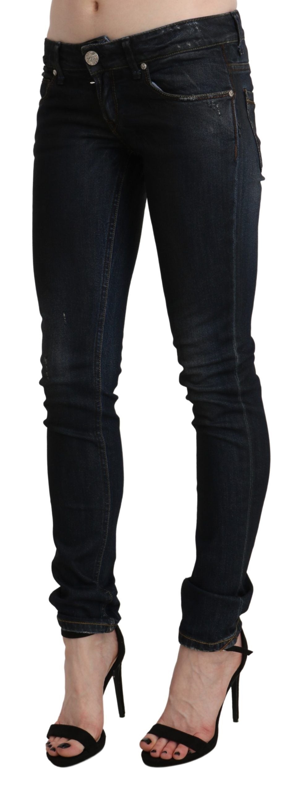 Italian-made black washed denim jeans with low waist design