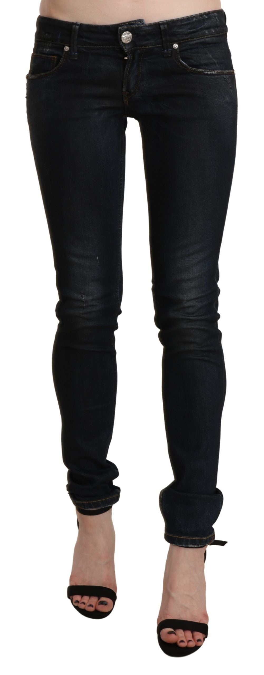 Low Waist Skinny Black Jeans with zipper closure and logo details