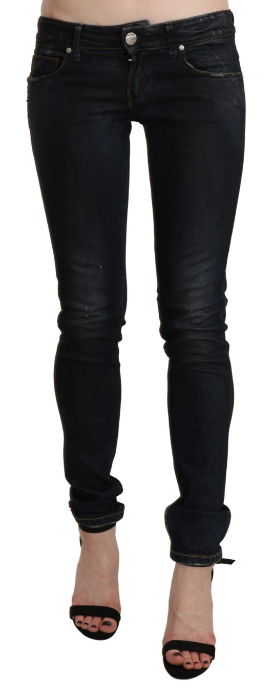 Low Waist Skinny Black Jeans with zipper closure and logo details