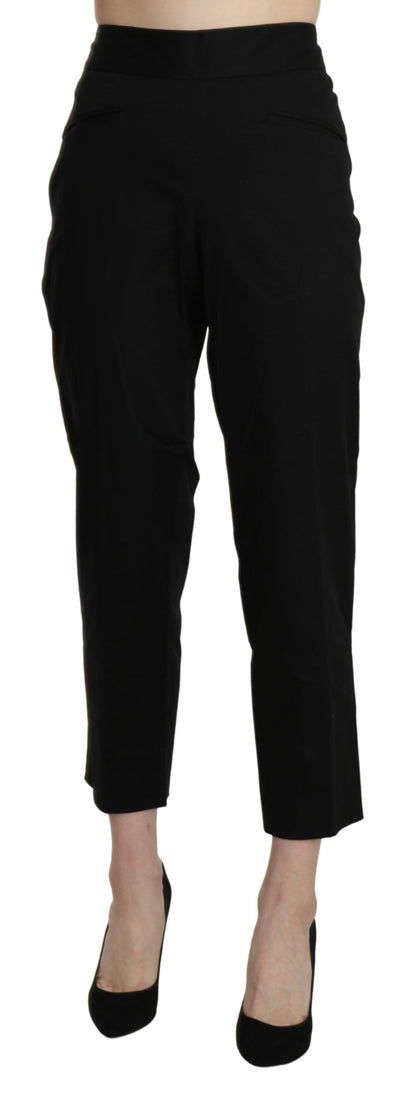 Elegant black high waist cropped pants crafted from luxurious Italian cotton