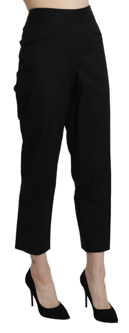 Sophisticated high waist cropped pants in sleek black color, made from authentic Italian cotton