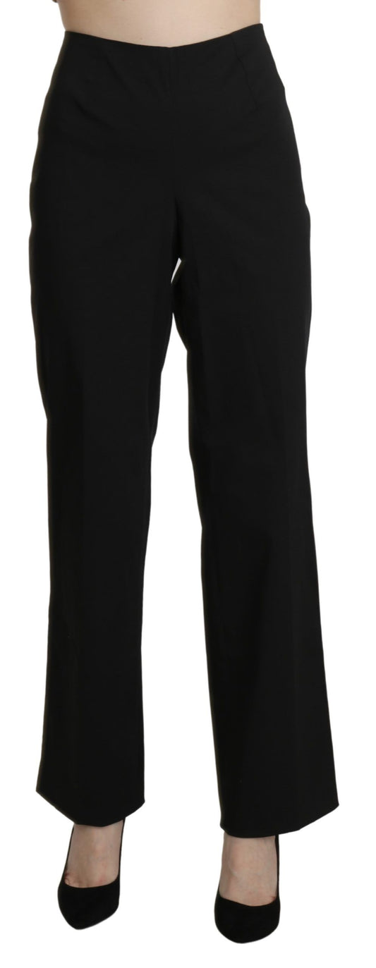 BENCIVENGA High Waist Straight Black Pants, front view, cotton material, Italian origin