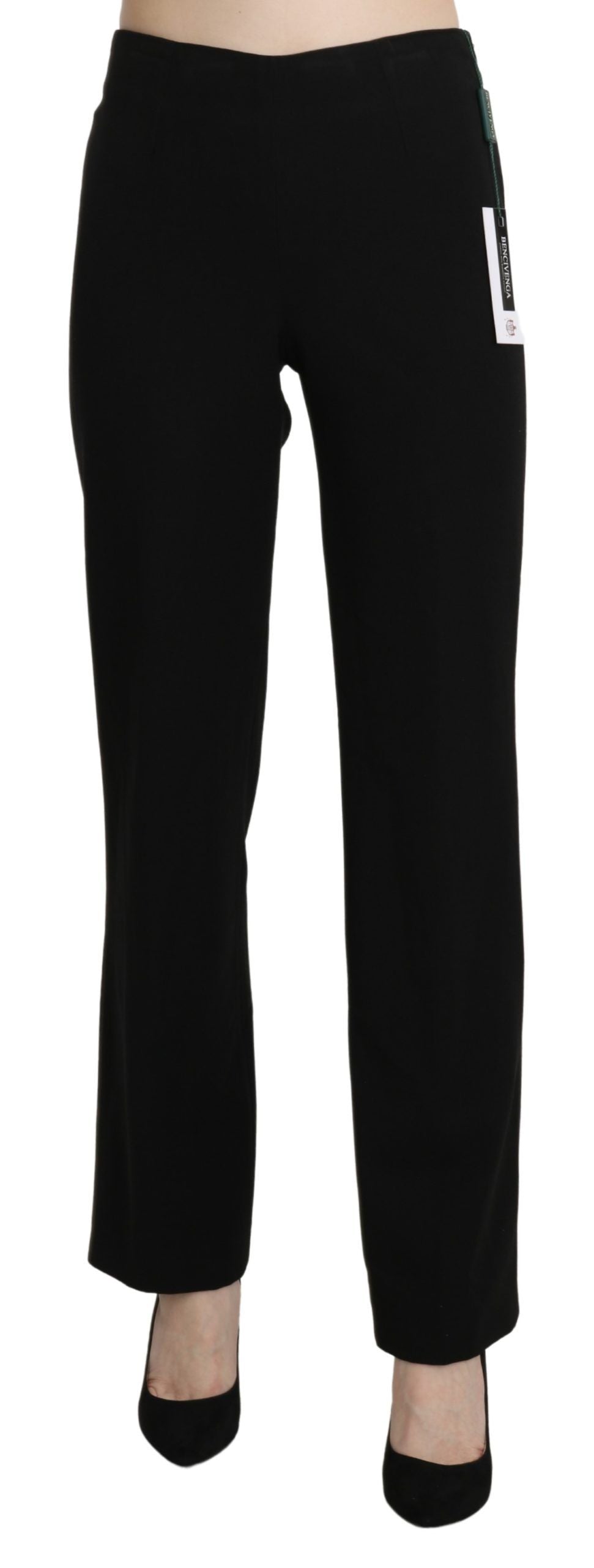 BENCIVENGA Elegant Black High Waist Straight Pants in Cotton from Italy