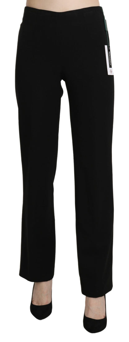 BENCIVENGA Elegant Black High Waist Straight Pants in Cotton from Italy