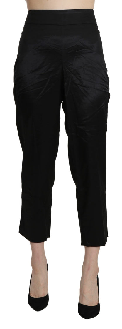 BENCIVENGA High Waist Straight Cropped Pants in Black Cotton from Italy