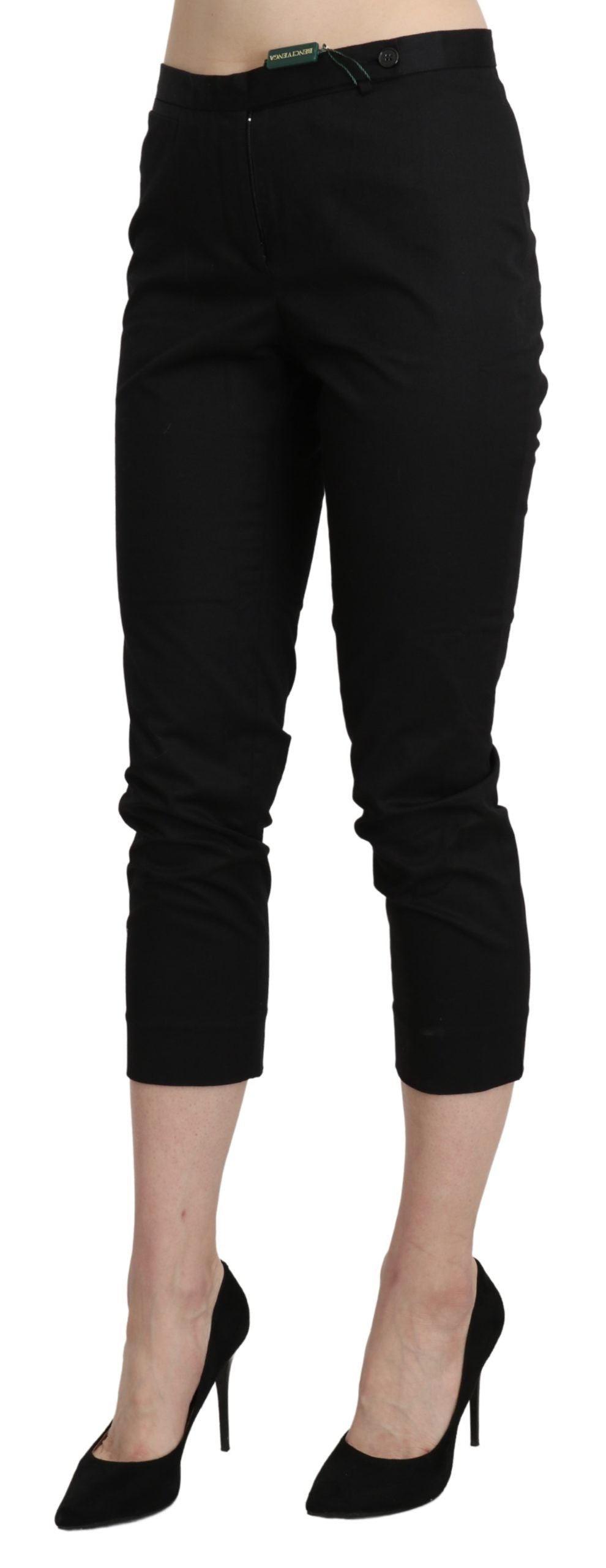 Italian-crafted BENCIVENGA high waist cropped pants in classic black color