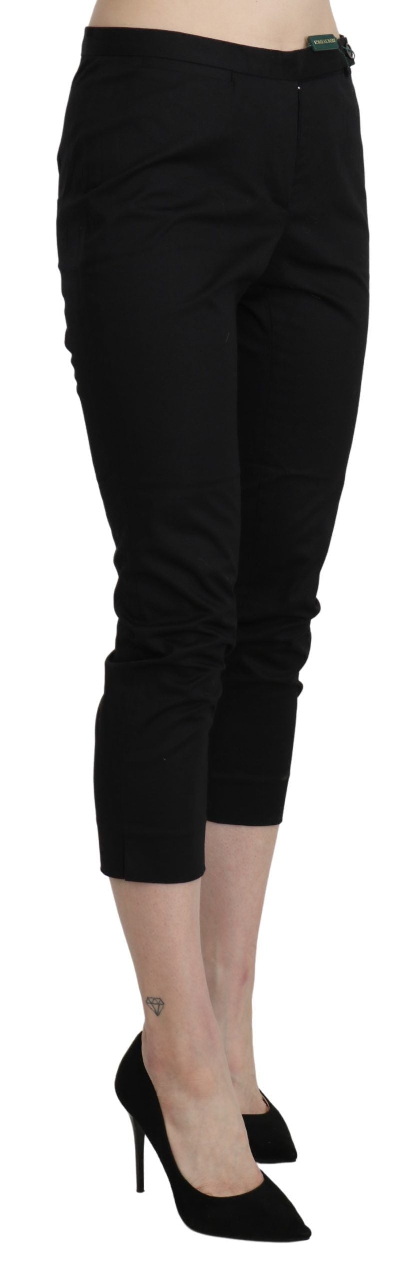 Authentic Italian high waist skinny cropped pants in black cotton fabric