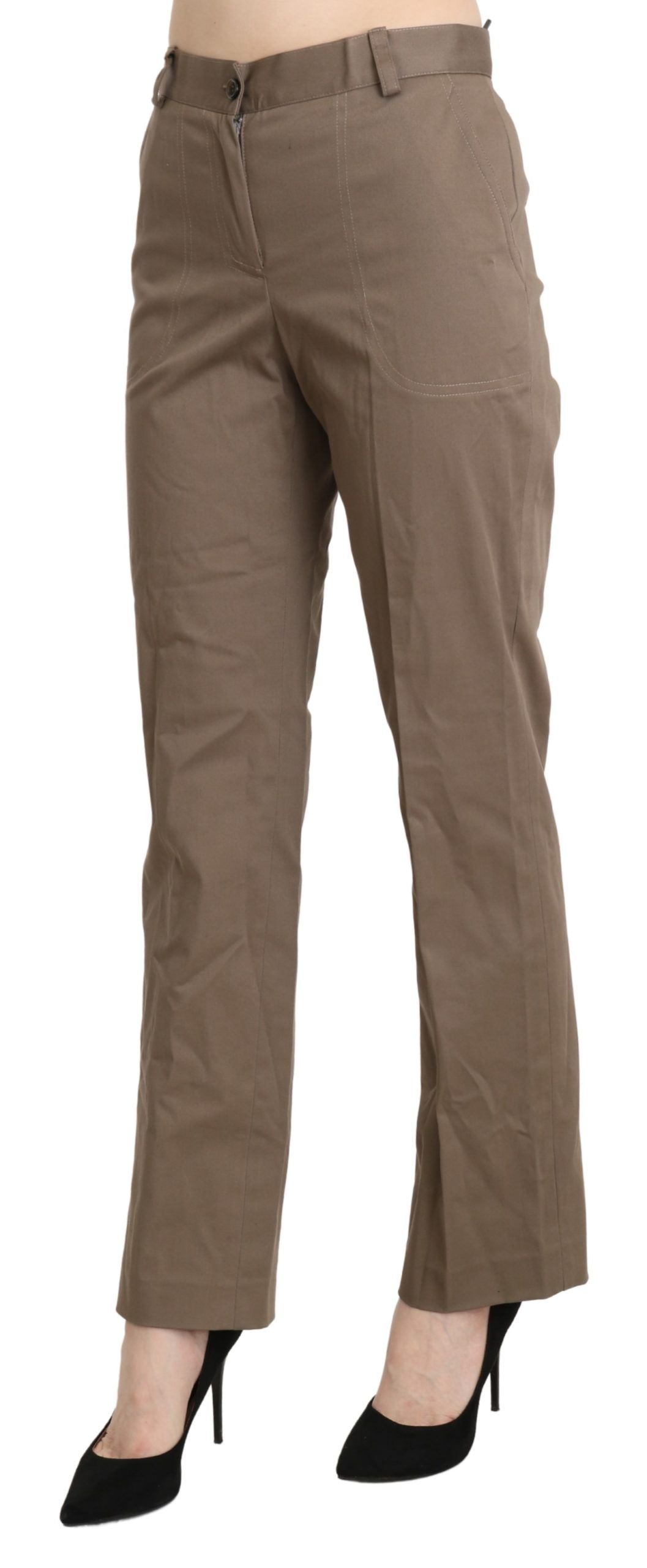 Premium cotton BENCIVENGA High Waist Straight Pants in Brown, side view, designed in Italy