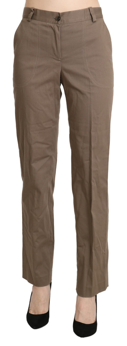BENCIVENGA Elegant High Waist Straight Pants in Brown, front view, zipper closure, logo details