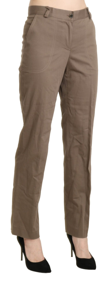 Luxurious BENCIVENGA High Waist Straight Pants in Brown, close-up of material and stitching