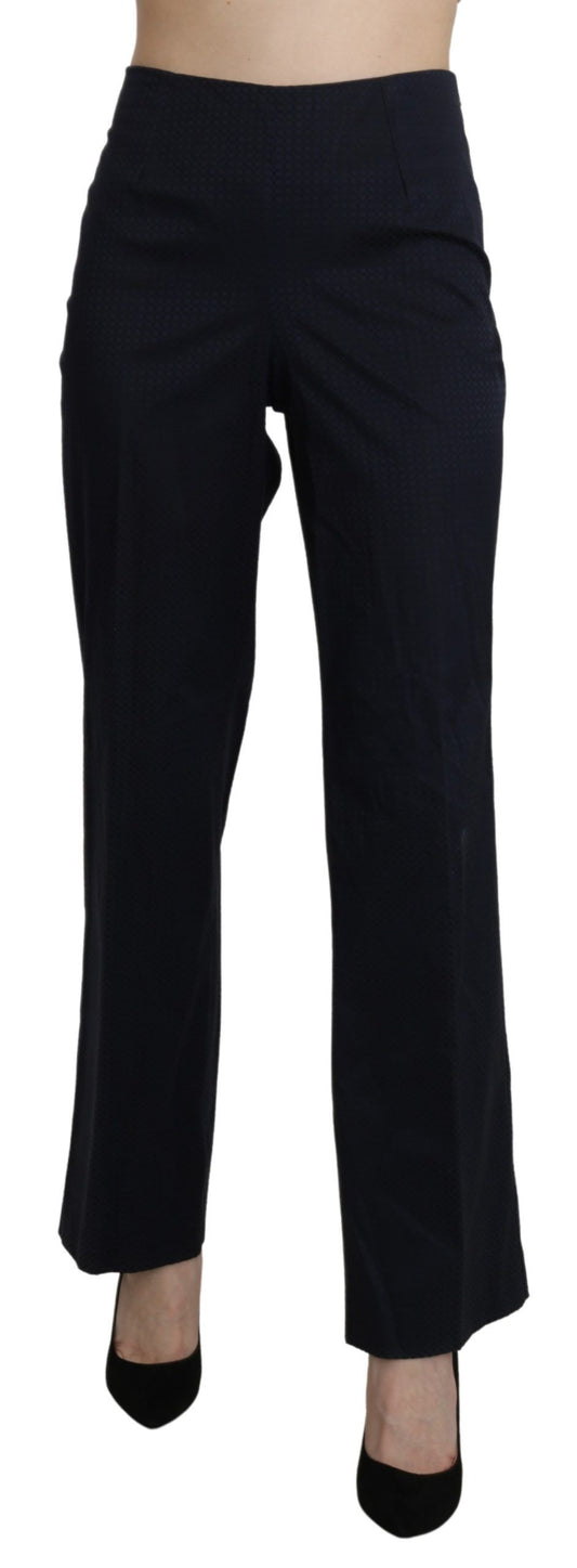 Navy blue high waist straight cotton pants with zipper closure 