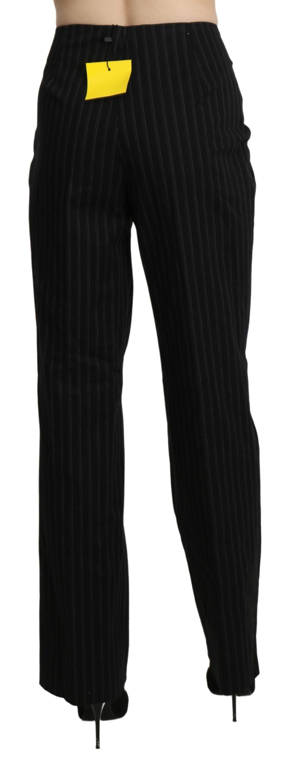 Italian crafted high waist straight pants with zipper closure and logo details