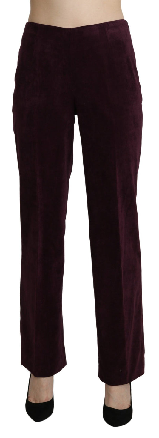 BENCIVENGA Elegant High Waist Straight Purple Pants crafted from sumptuous suede in Italy