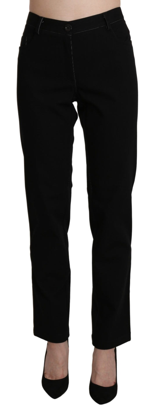 Elegant high waist straight black trousers crafted with exquisite Italian tailoring