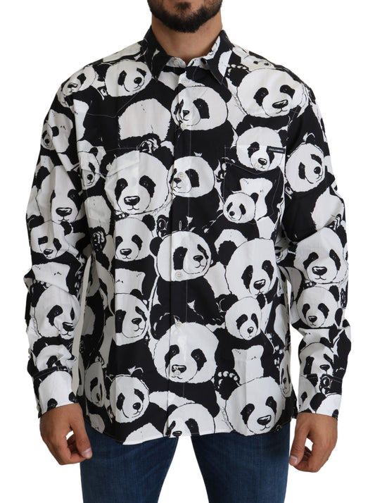 Dolce & Gabbana Black White Panda Print Pure Cotton Shirt Front View