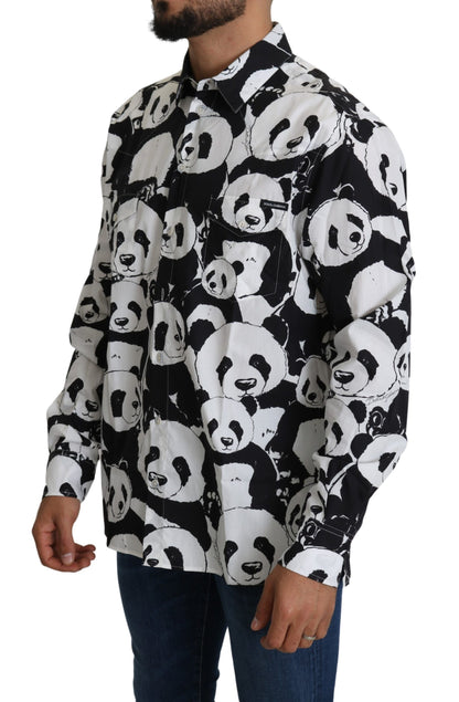 Dolce & Gabbana Black White Panda Print Shirt Classic Neckline Detail