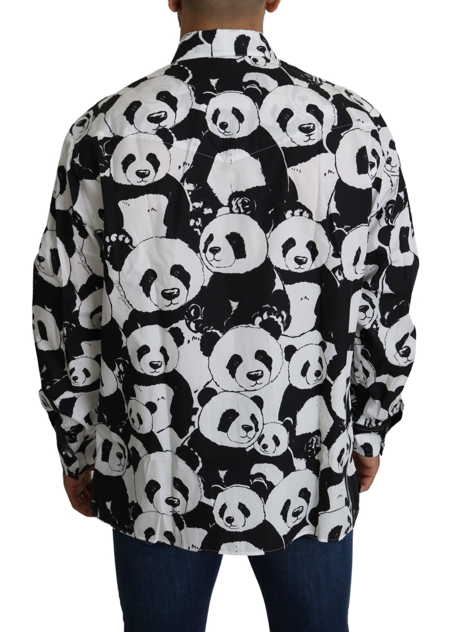 Playful Black and White Panda Print Cotton Shirt by Dolce & Gabbana
