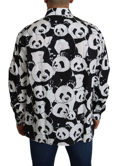 Playful Black and White Panda Print Cotton Shirt by Dolce & Gabbana
