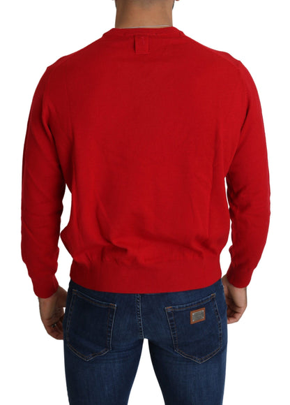 Italian-made red wool sweater with sophisticated rib knit hems