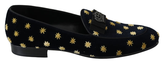 Dolce & Gabbana Elegant Velvet Crown Embroidery Loafers in Black