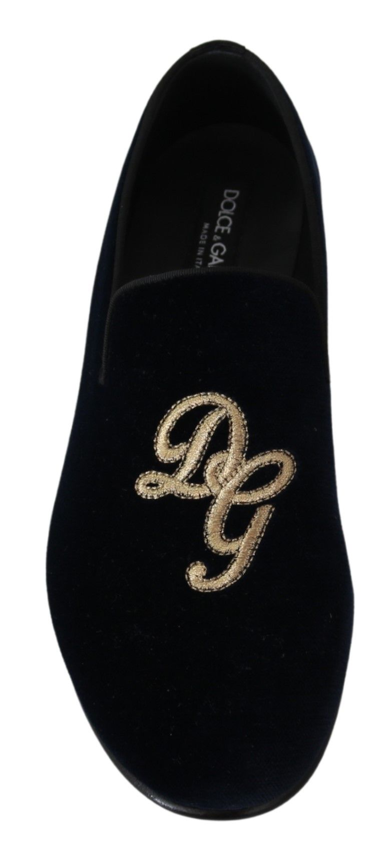  Add elegance to any outfit with these blue and gold embroidered loafers