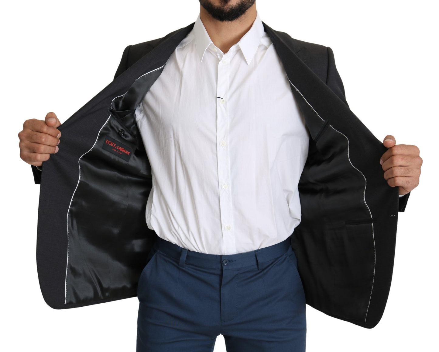Dolce & Gabbana Elegant Gray Wool Silk Blend Slim Fit Blazer for men