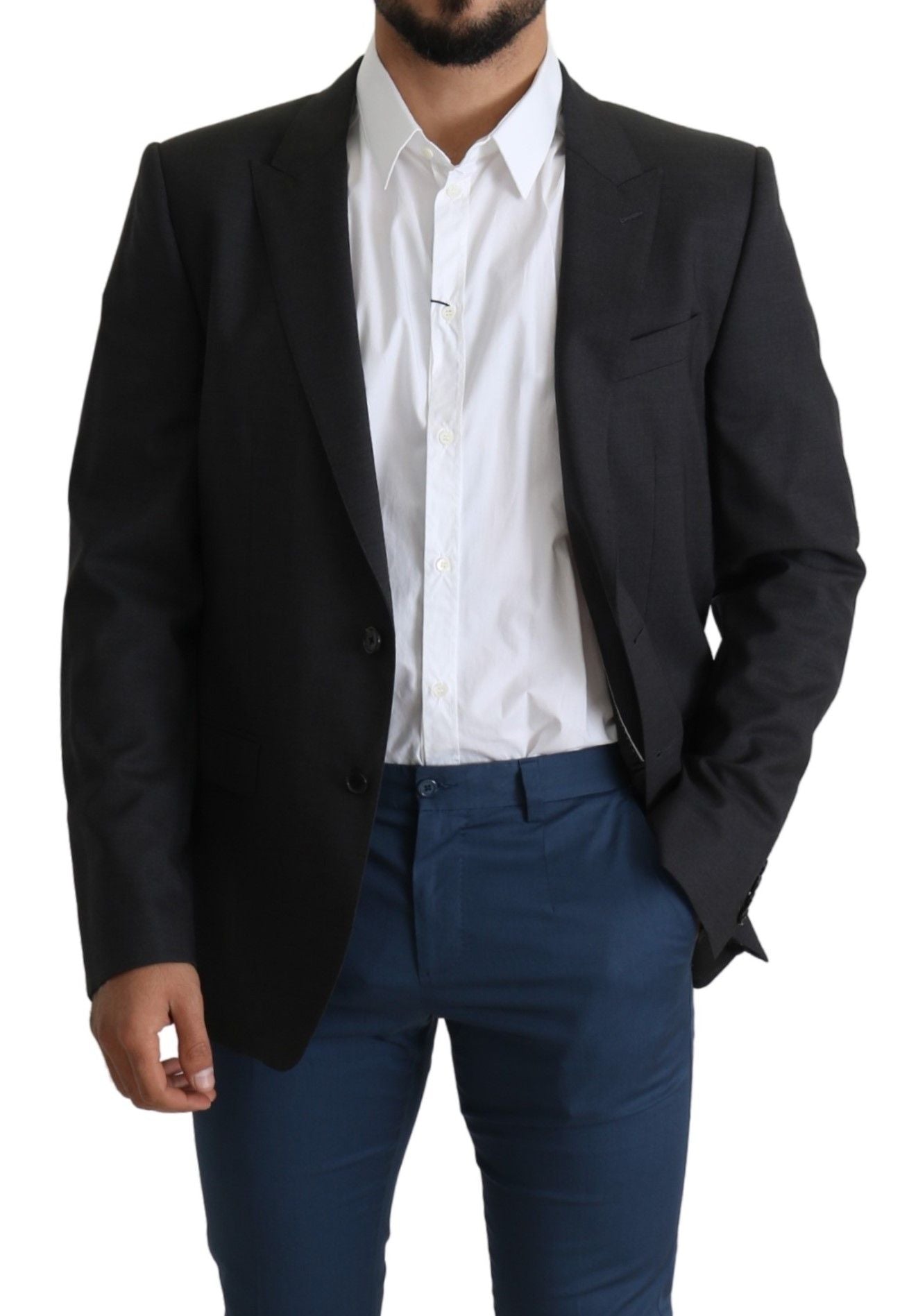 Dolce & Gabbana Elegant Gray Wool Silk Blend Slim Fit Blazer for Men