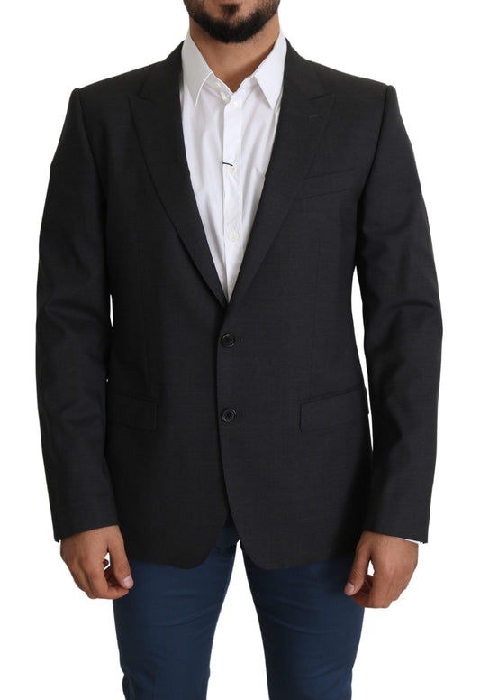 Dolce & Gabbana Elegant Gray Wool Silk Blend Slim Fit Blazer for Men