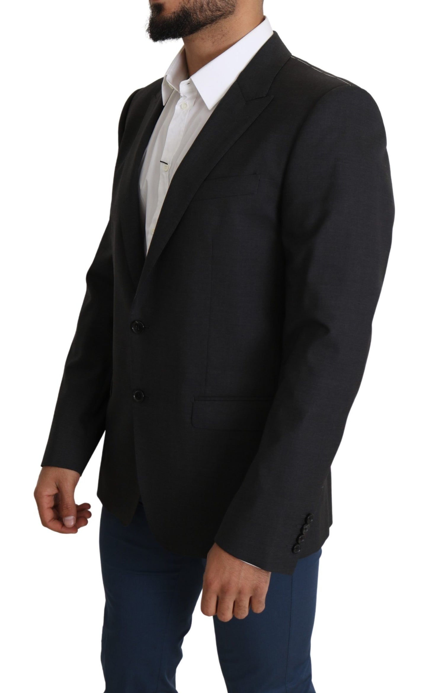 Dolce & Gabbana Elegant Gray Wool Silk Blend Slim Fit Blazer for Men