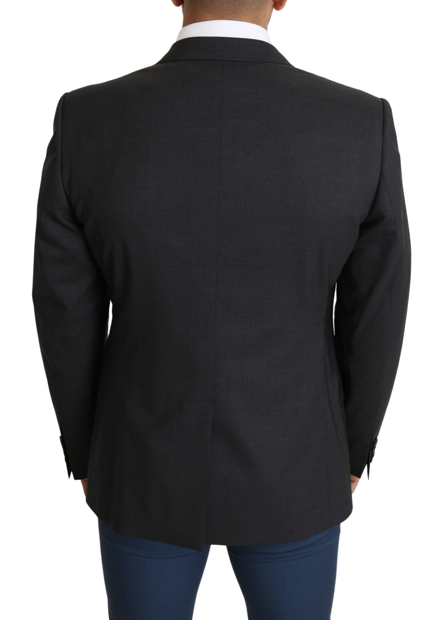 Dolce & Gabbana Elegant Gray Wool Silk Blend Slim Fit Blazer for Men