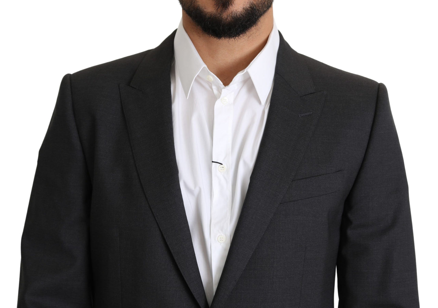 Dolce & Gabbana Elegant Gray Wool Silk Blend Slim Fit Blazer for sophisticated and stylish professional attire