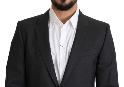 Dolce & Gabbana Elegant Gray Wool Silk Blend Slim Fit Blazer for sophisticated and stylish professional attire