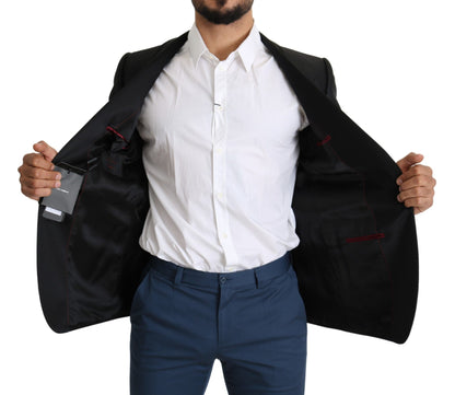  High-end craftsmanship and sophisticated design of Dolce & Gabbana Elegant Black Jacquard Slim Fit Blazer 
