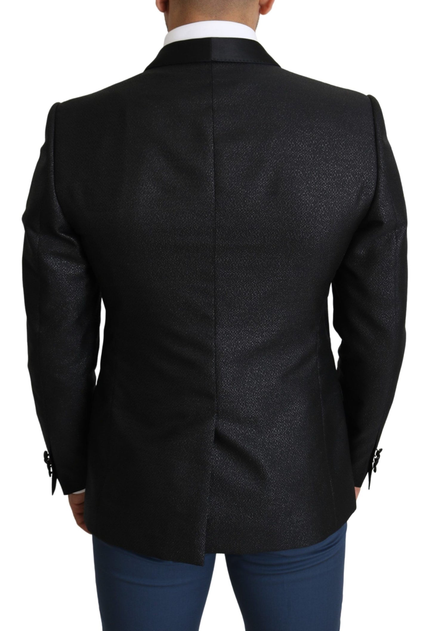  Luxurious Dolce & Gabbana Elegant Black Jacquard Slim Fit Blazer perfect for any formal occasion 