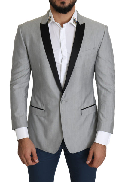 Dolce & Gabbana Elegant Silk Blend Light Gray Blazer single-breasted design with one-button closure