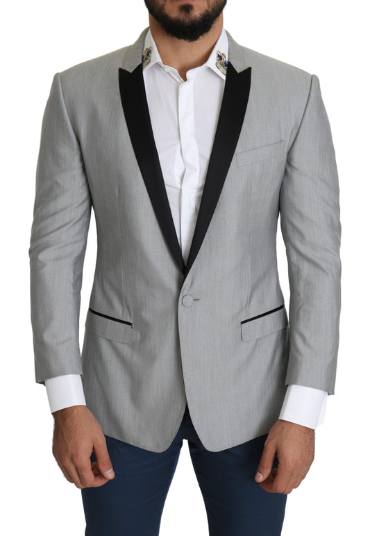 Dolce & Gabbana Elegant Silk Blend Light Gray Blazer single-breasted design with one-button closure