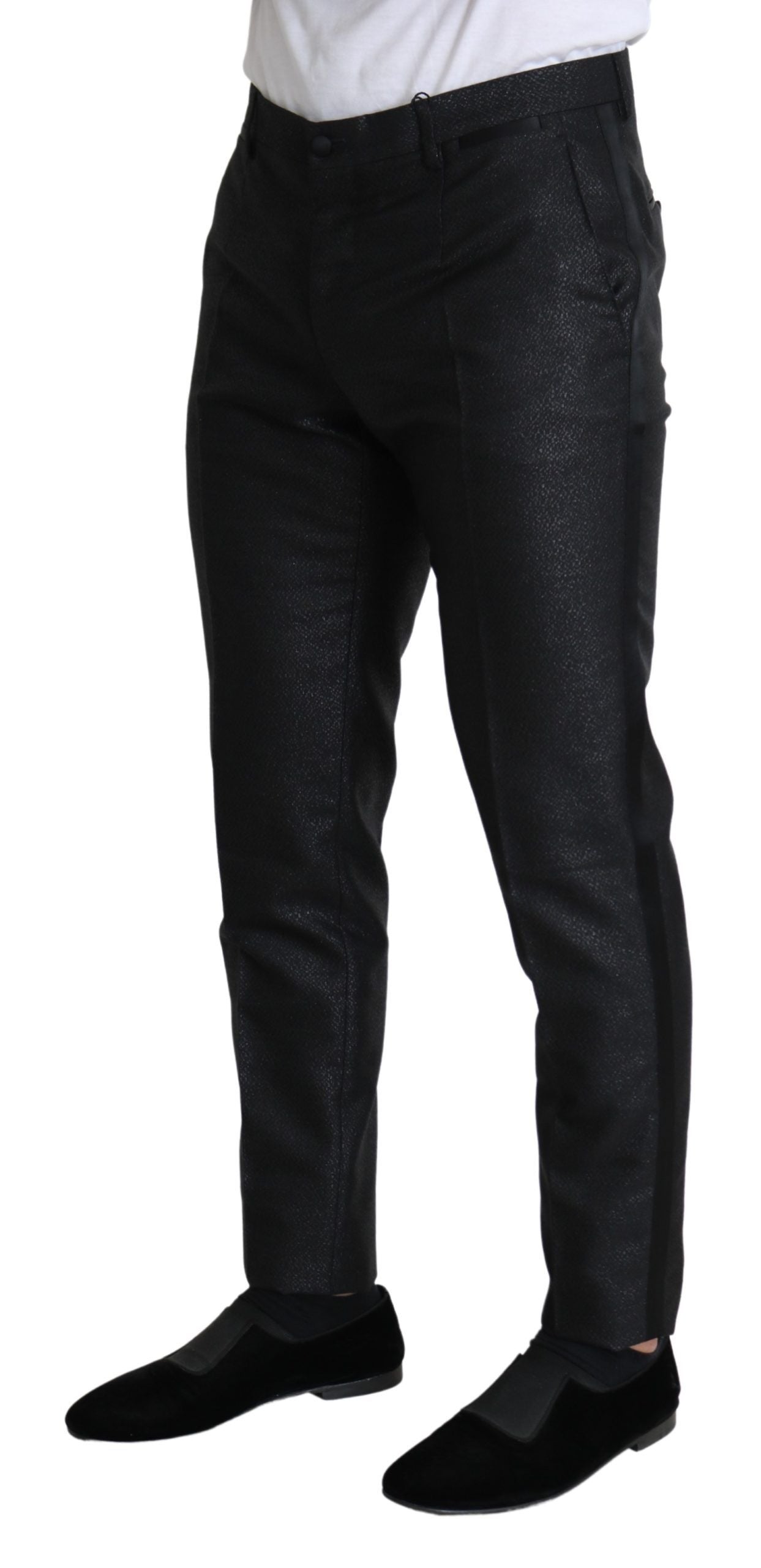 Luxurious black pants with glittering polyester blend and impeccable craftsmanship