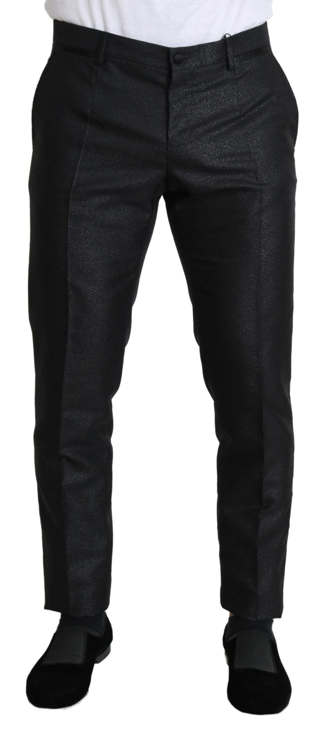Dolce & Gabbana Black metallic dress pants with slim-fit silhouette and button and zip closure