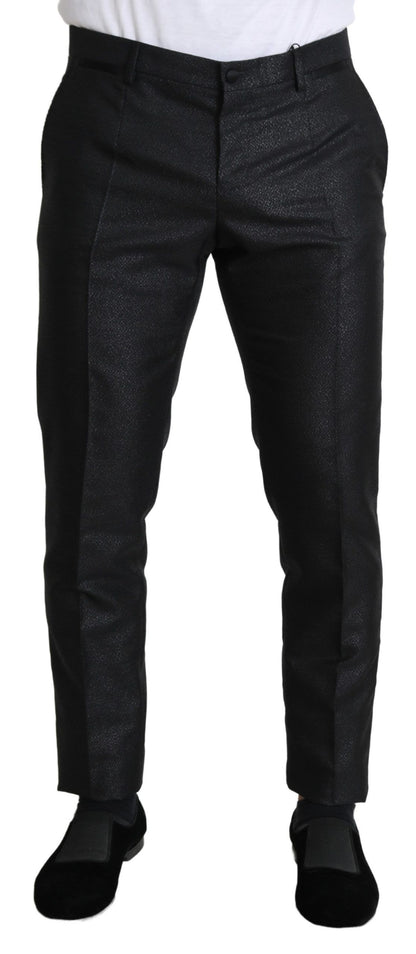 Dolce & Gabbana Black metallic dress pants with slim-fit silhouette and button and zip closure