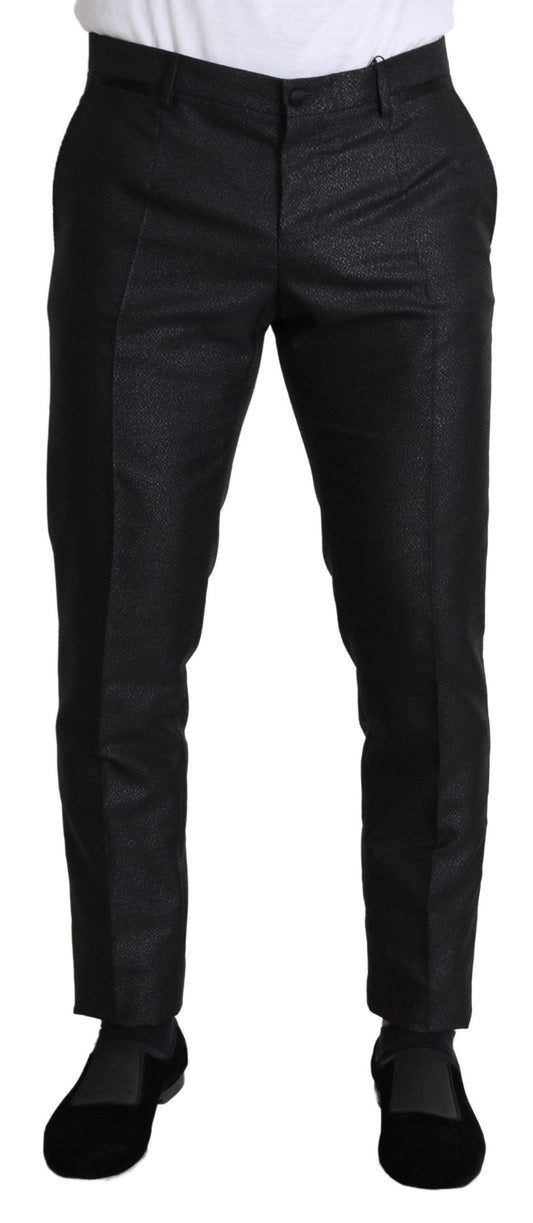 Dolce & Gabbana Black metallic dress pants with slim-fit silhouette and button and zip closure