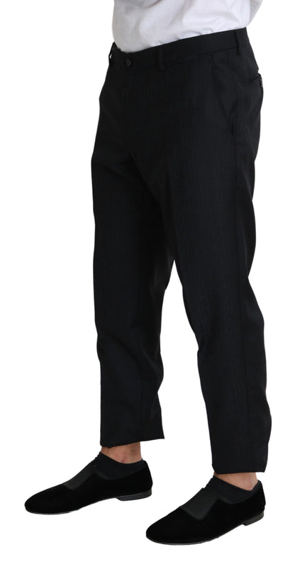 Elegant Black Virgin Wool Cropped Pants by Dolce & Gabbana, crafted from high-quality virgin wool