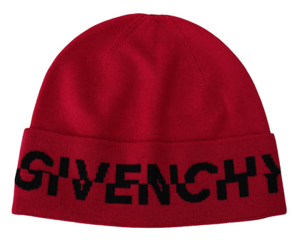 Givenchy red and pink wool beanie with black logo detail 