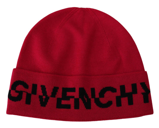 Givenchy red and pink wool beanie with black logo detail 