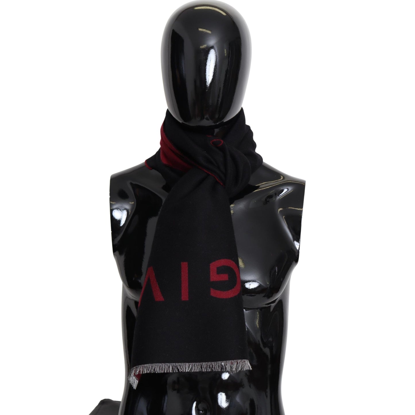 Givenchy Elegant Unisex Wool Silk Blend Scarf in Black and Red Bordeaux