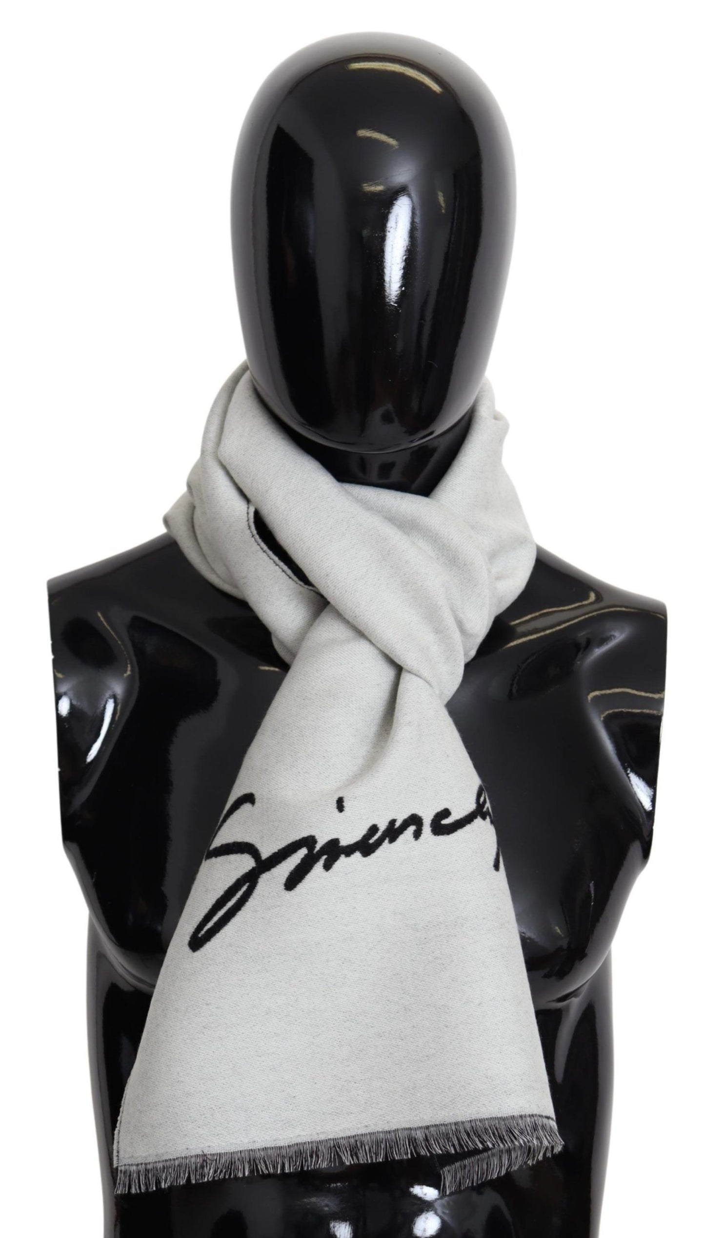Givenchy Elegant Monochrome Wool-Silk Blend Scarf in Unisex White and Black Design