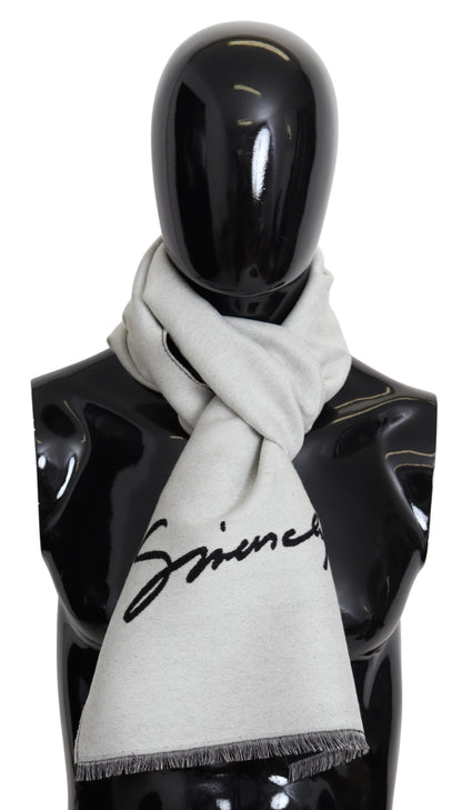Givenchy Elegant Monochrome Wool-Silk Blend Scarf in Unisex White and Black Design