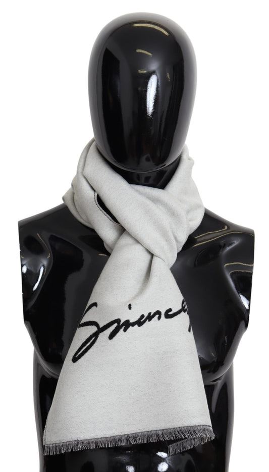 Givenchy Elegant Monochrome Wool-Silk Blend Scarf in Unisex White and Black Design