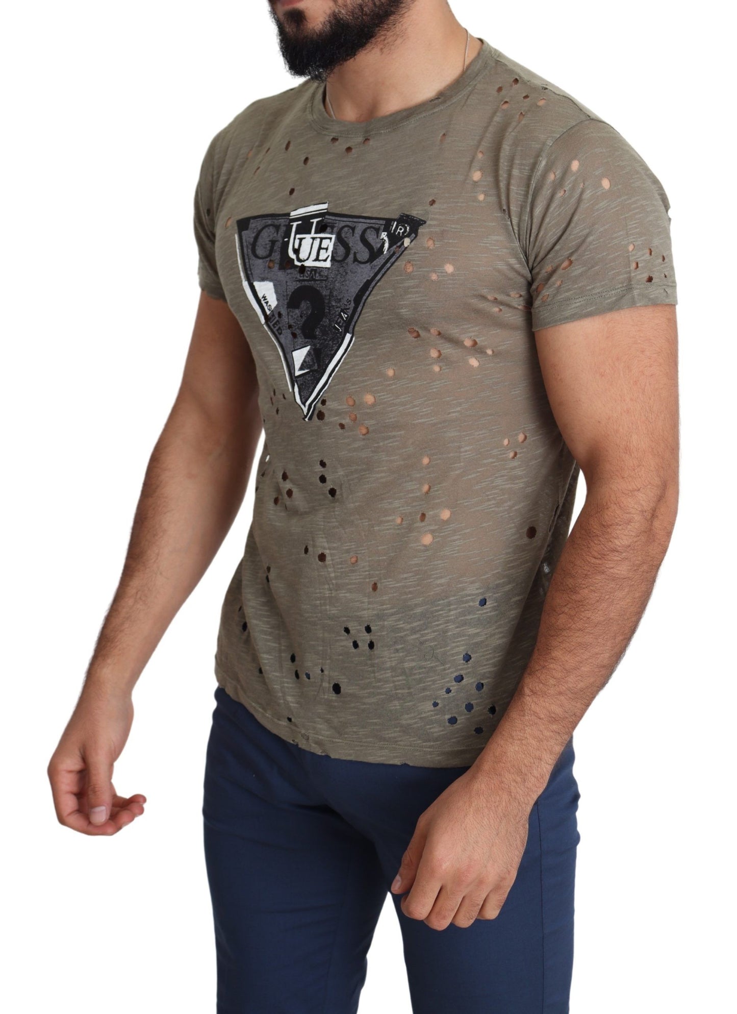 Indulge in the casual elegance of this Italian crafted Guess Brown Cotton Stretch T-shirt